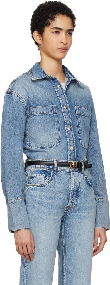 Opasok Anine Bing Dante Denim Button-Up Shirt Čierna | A-07-10239-WHD1, 1