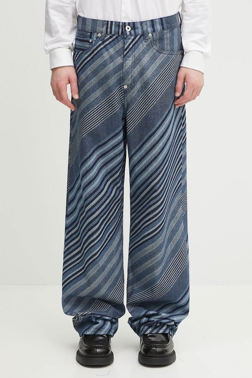 Džínsy KENZO Kenzo Diagonal Stripe Turn Up Wide Fit Jeans Modrá | FF65DP4216Z1