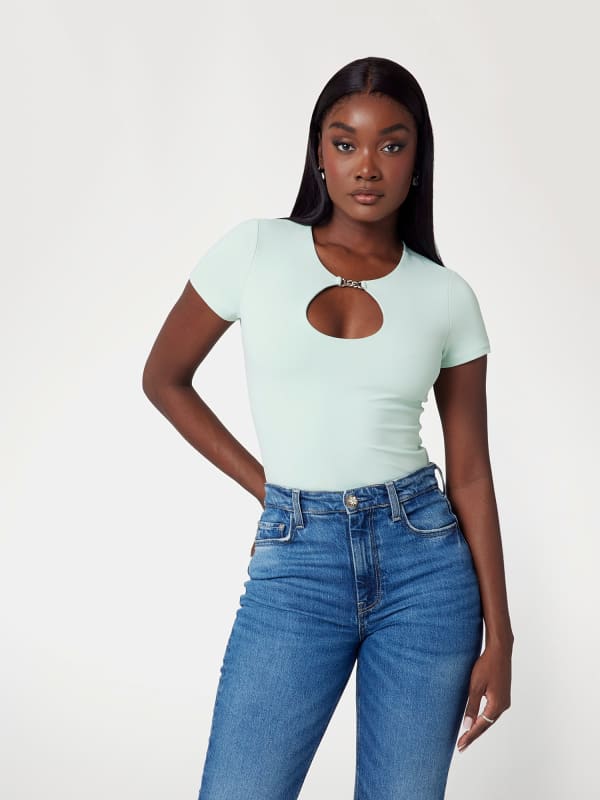 Tričko GUESS Cut-Out Short Sleeve Top Zelené | W4YP28KC7M0, 0