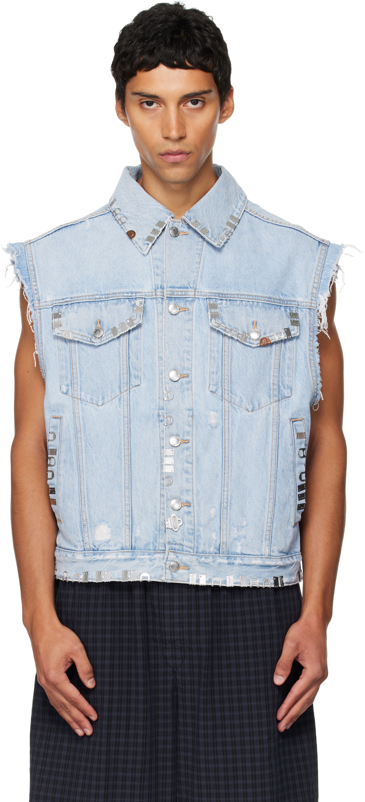 Vesta Alexander Wang Alexander Wang Distressed Oversized Hardware Denim Vest Modrá | UDC3252816, 0