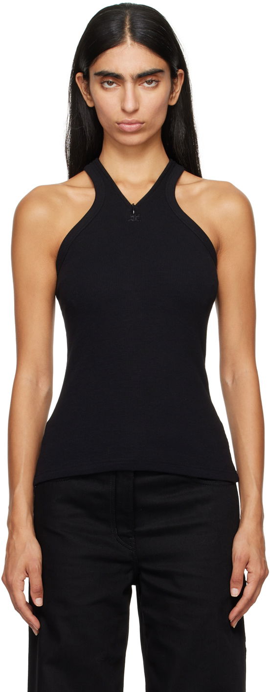 Black Fitted Zipped Tank Top