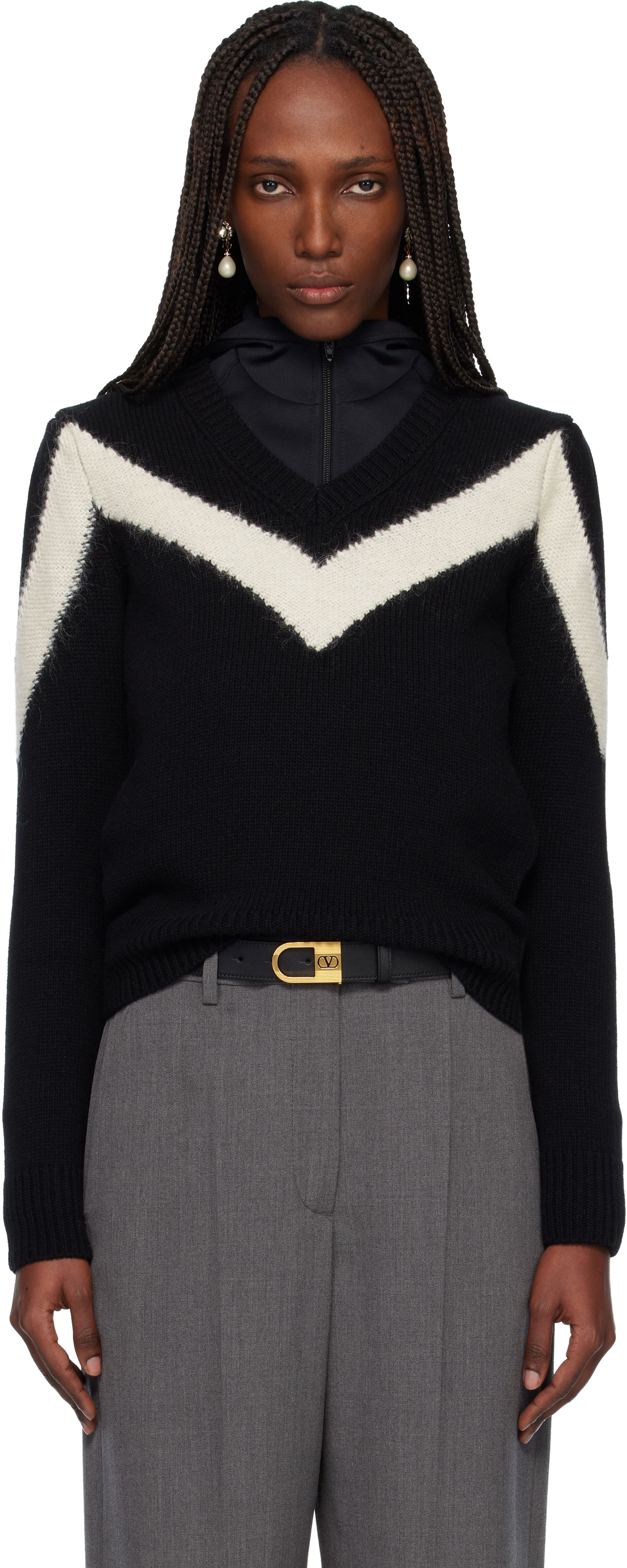Sveter Valentino Valentino Virgin Wool V-Neck Chevron Sweater Rôznofarebný | 7B0KC69D9SL, 0