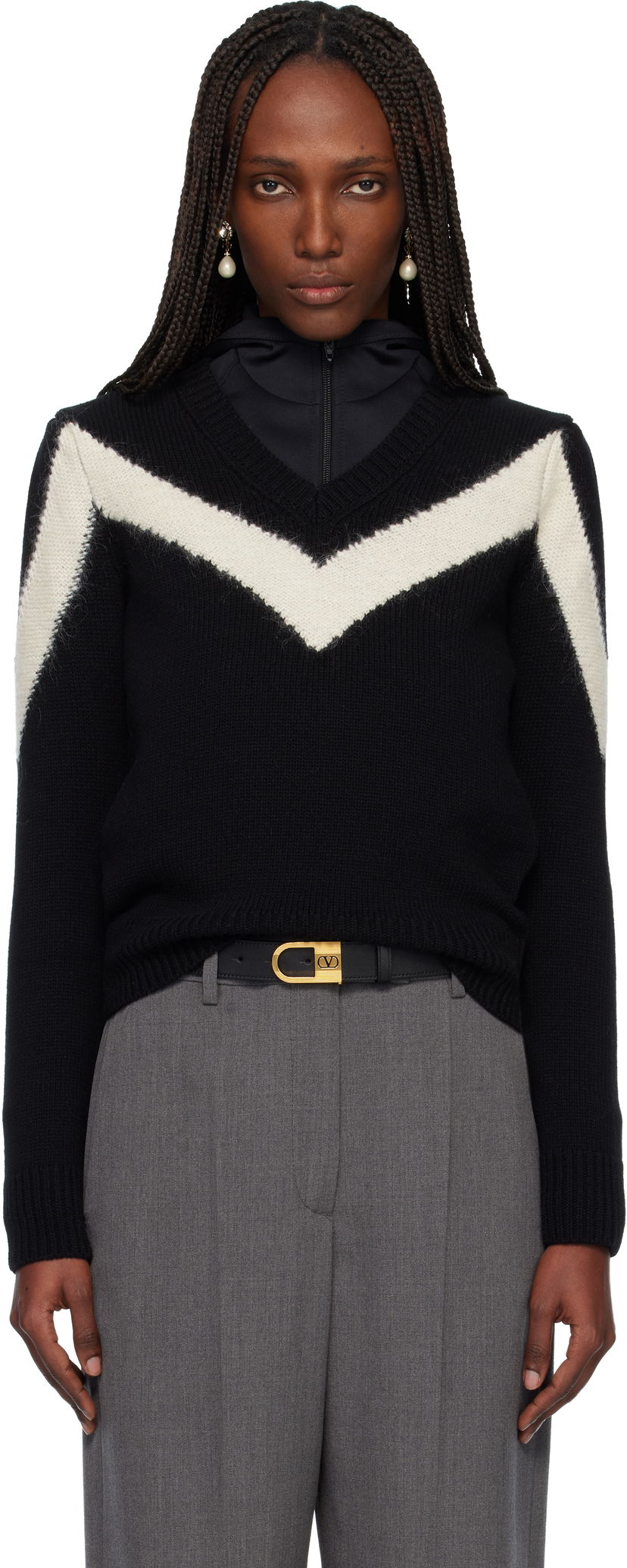 Sveter Valentino Valentino Virgin Wool V-Neck Chevron Sweater Rôznofarebný | 7B0KC69D9SL