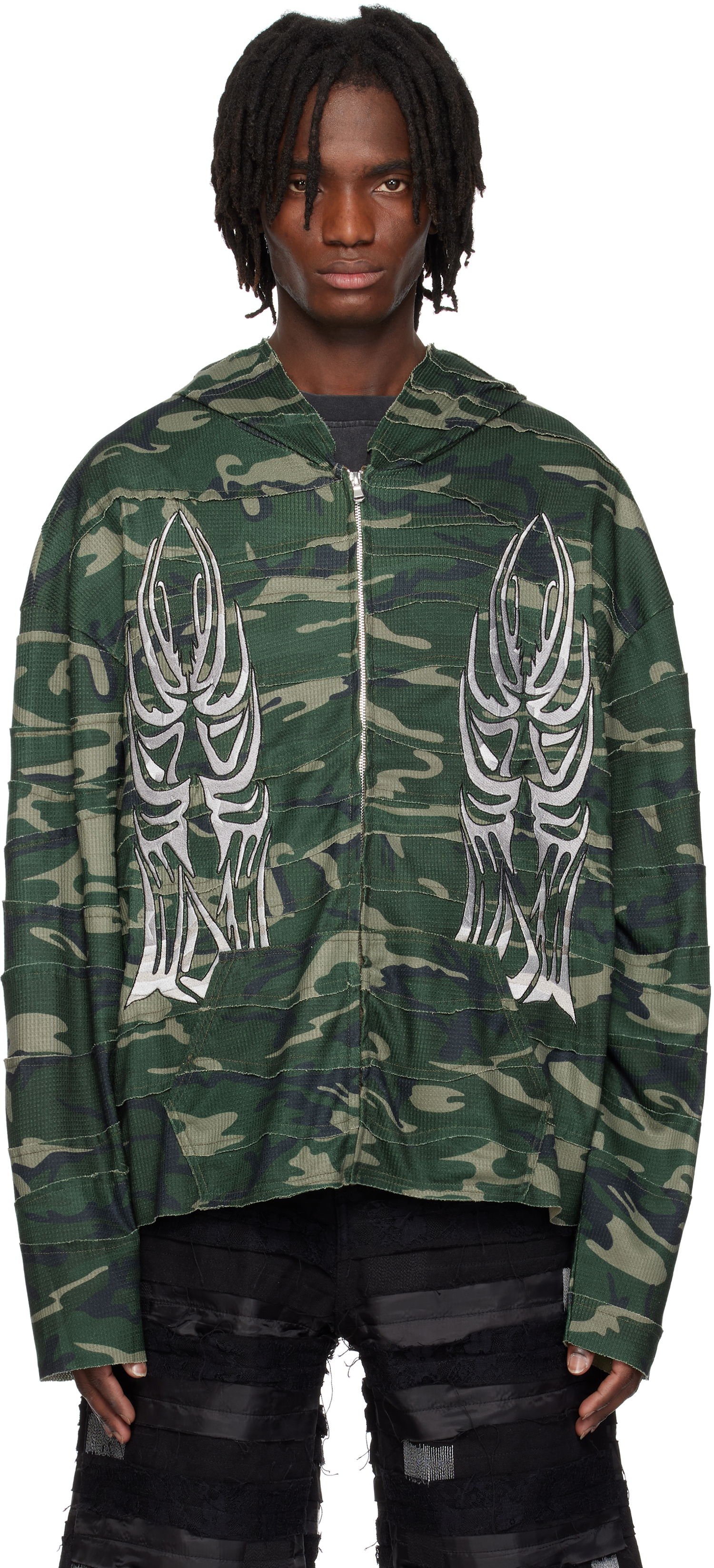 Mikina Who Decides War Who Decides War Winged Wavelength Camo Zip-Up Hoodie Zelené | 1110650011SS25, 0
