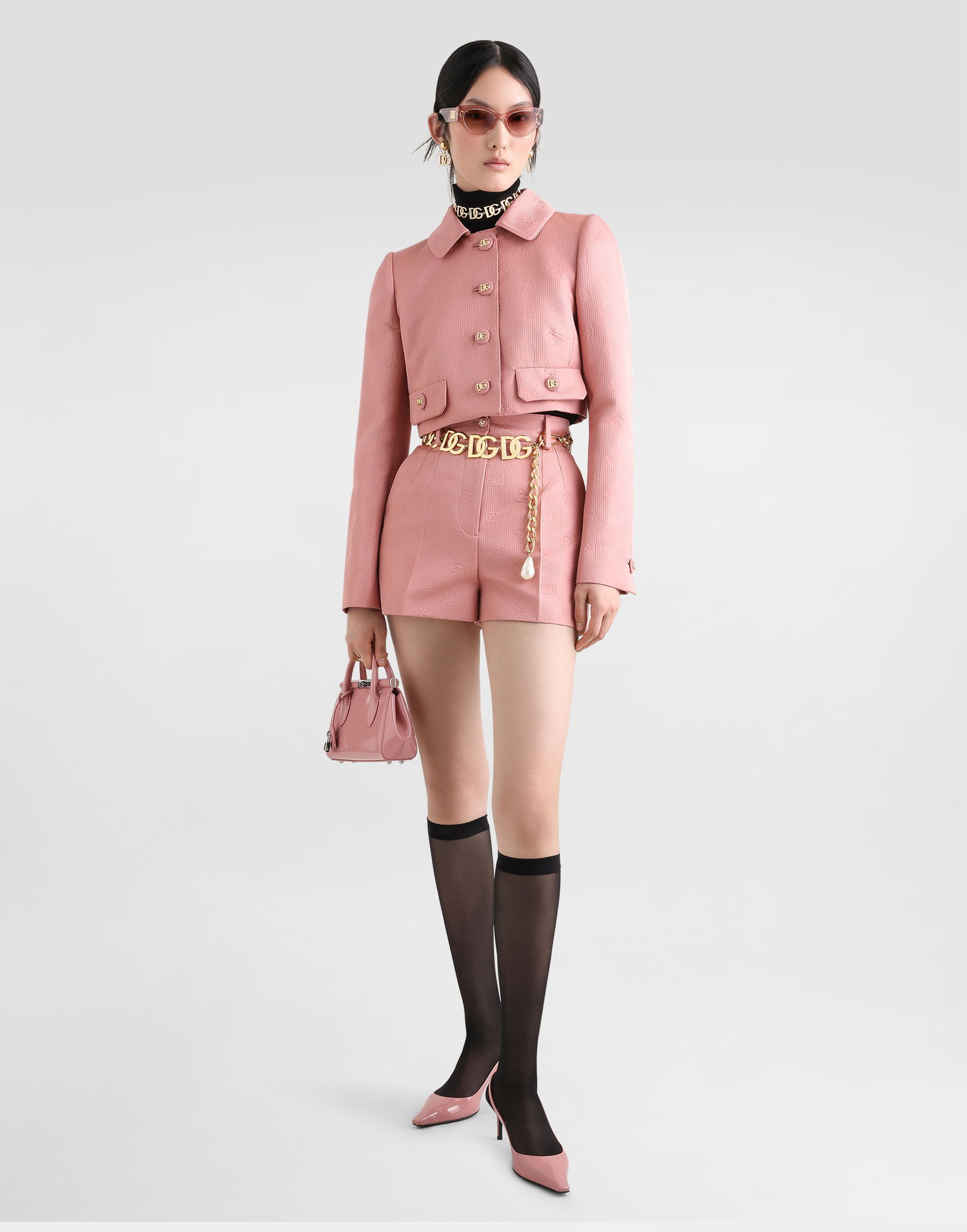 Bunda Dolce & Gabbana Dolce & Gabbana Women's Cropped Jacquard Jacket with DG Logo Ružová | F27DTTHJMQNF0473, 1
