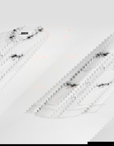 Bunda Dolce & Gabbana Dolce & Gabbana Single-breasted Tweed Jacket With Jewel Embroidery Biela | F29TPZGDCAWW3789, 0