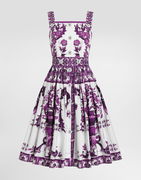 Dolce & Gabbana Majolica Print Poplin Fit-and-Flare Dress