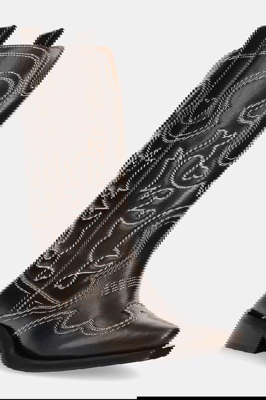 Tenisky a topánky GANNI GANNI Mid Shaft Embroidered Western Boots Hnedá | S3112, 0