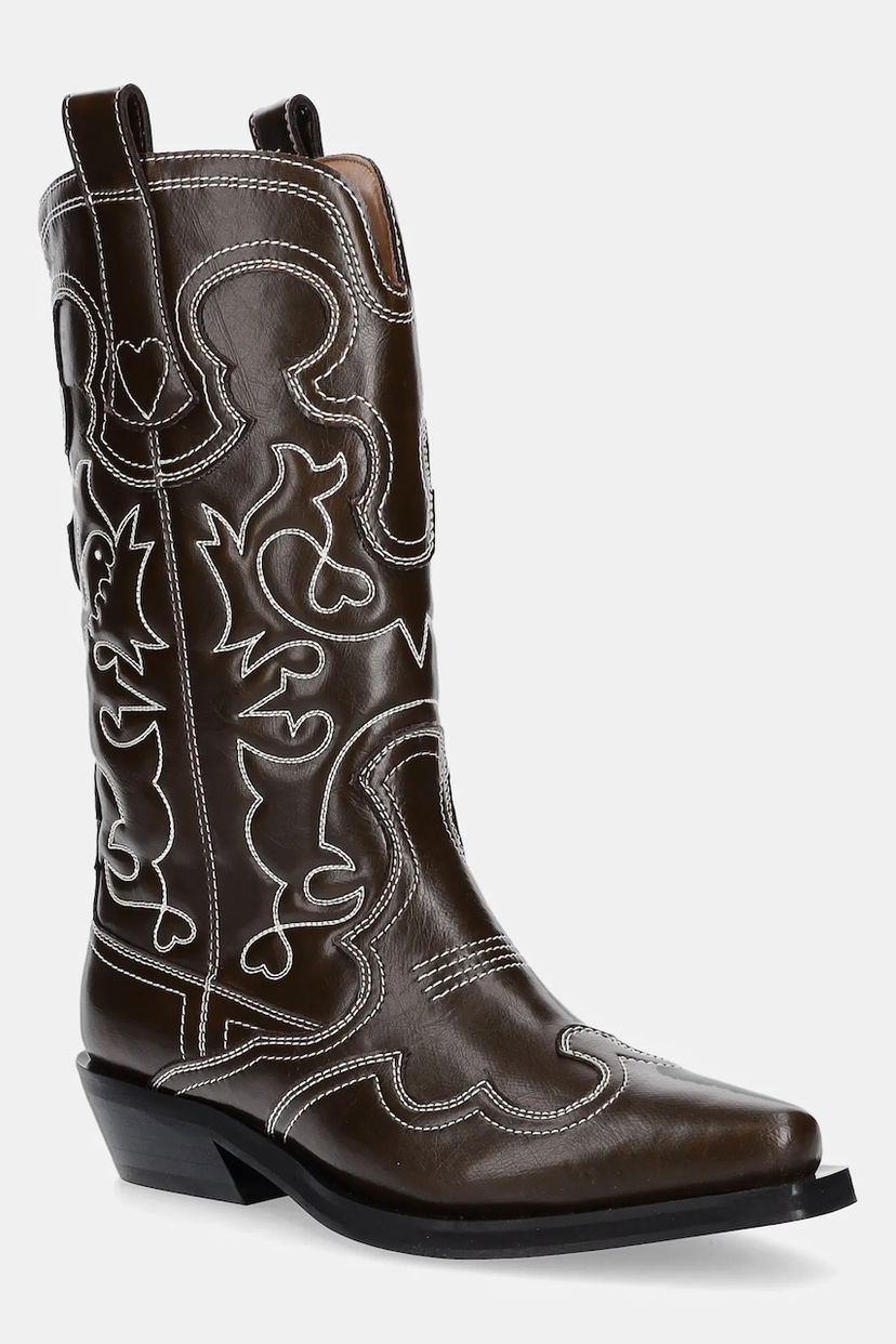 Tenisky a topánky GANNI GANNI Mid Shaft Embroidered Western Boots Hnedá | S3112