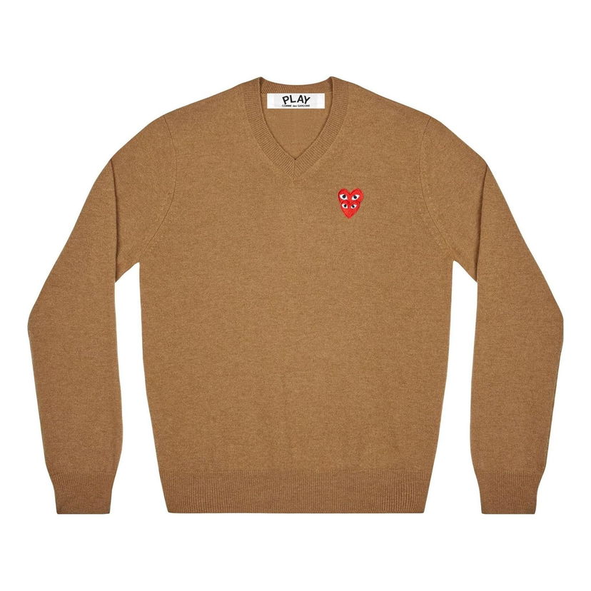 Sveter Comme des Garçons COMME des GARCONS PLAY V-Neck Pullover with Red Emblem Hnedá | AZ-N073-051-3