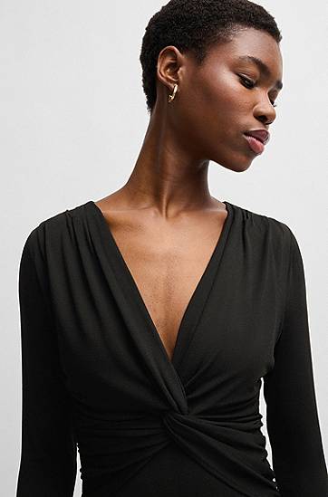 Šaty BOSS Twist-Front Stretch Crepe Dress Čierna | 50532019, 1