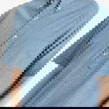Košeľa BEAMS Beams Plus Button Down Popover Short Sleeve Chambray Shirt, Size Large Modrá | 3801-0034-139-75, 5