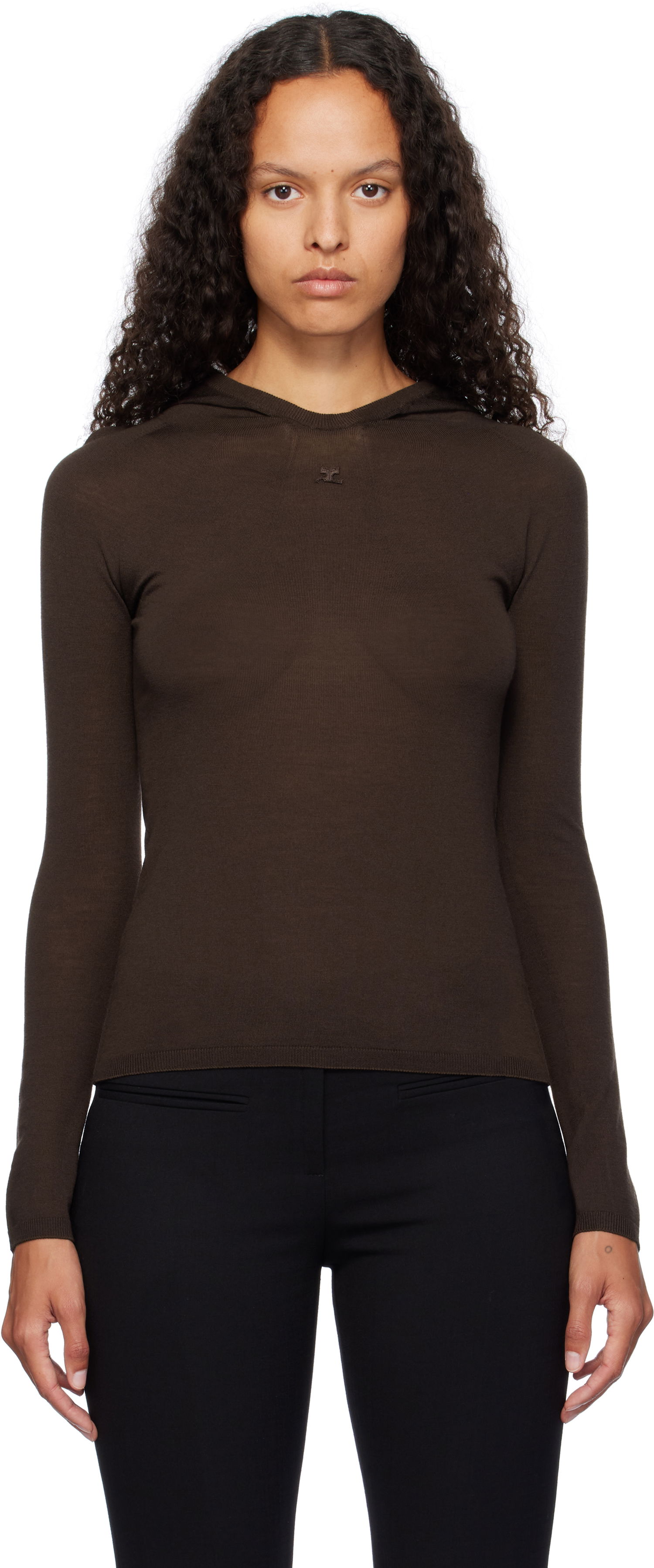 Mikina Courrèges Light Knit Hoodie Hnedá | 424MPU200FI0060, 0