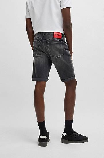 Šortky BOSS Tapered-Fit Comfort-Stretch Denim Shorts Šedá | 50539932, 1