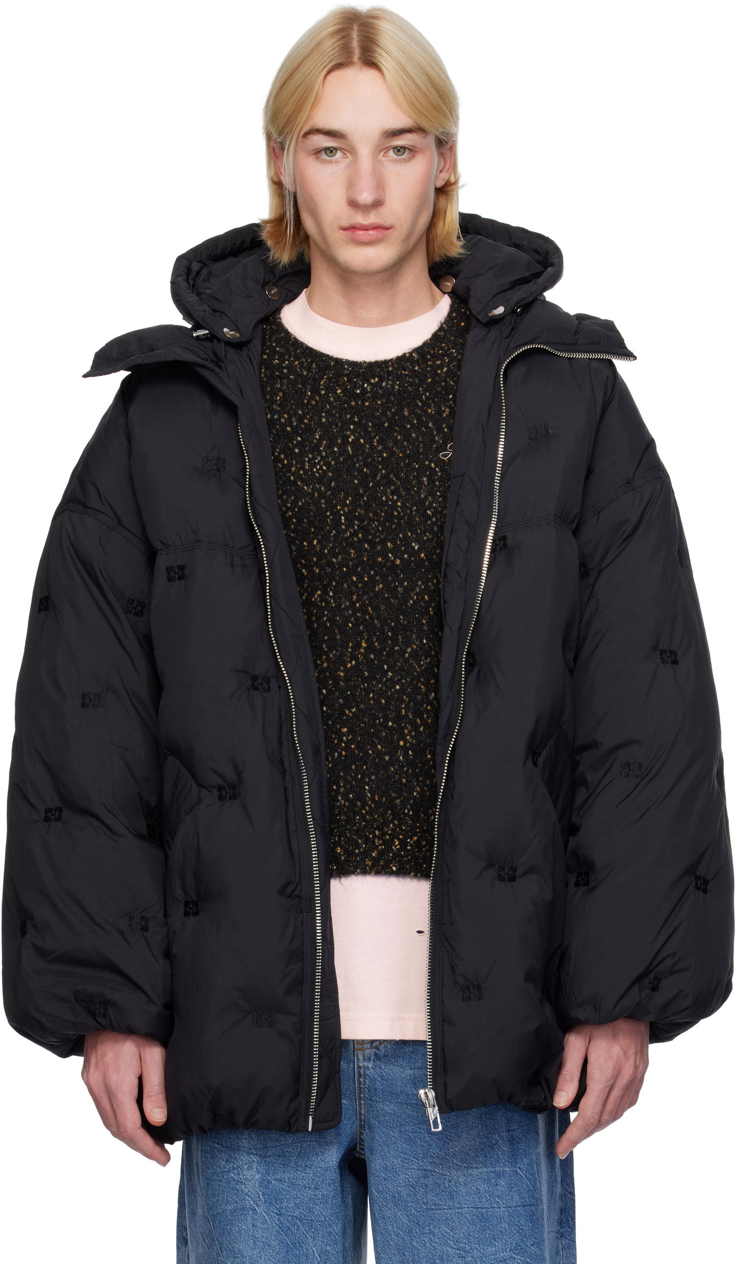Prešívaná bunda GANNI Mid-Length Puffer Jacket Čierna | F9545, 0