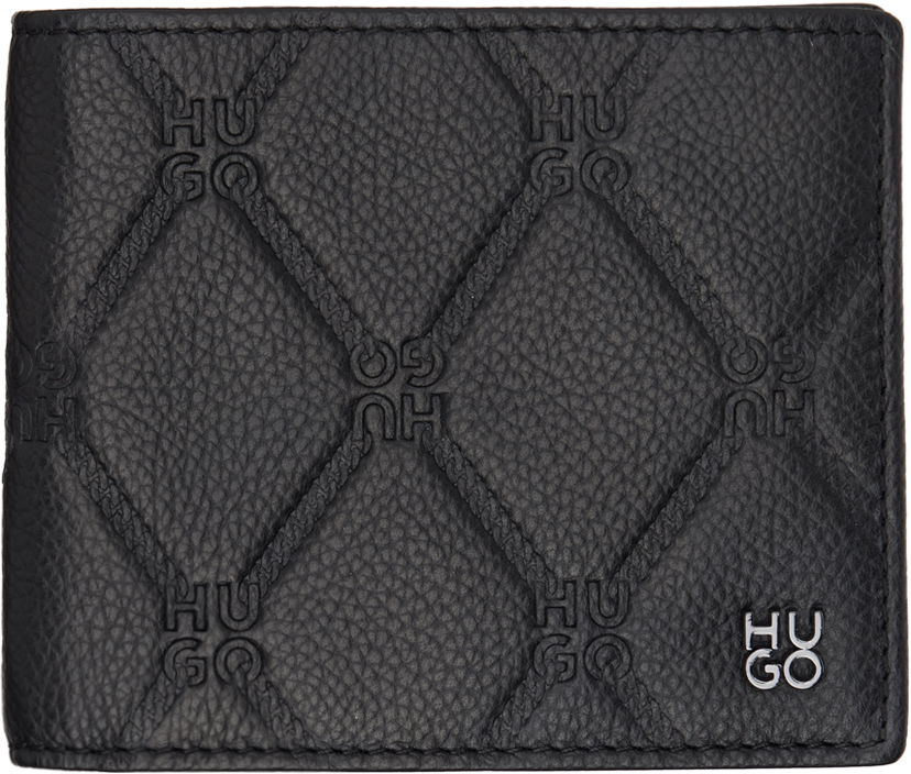 Peňaženka BOSS Leather Stacked Logo Chain Pattern Wallet Čierna | 50529552