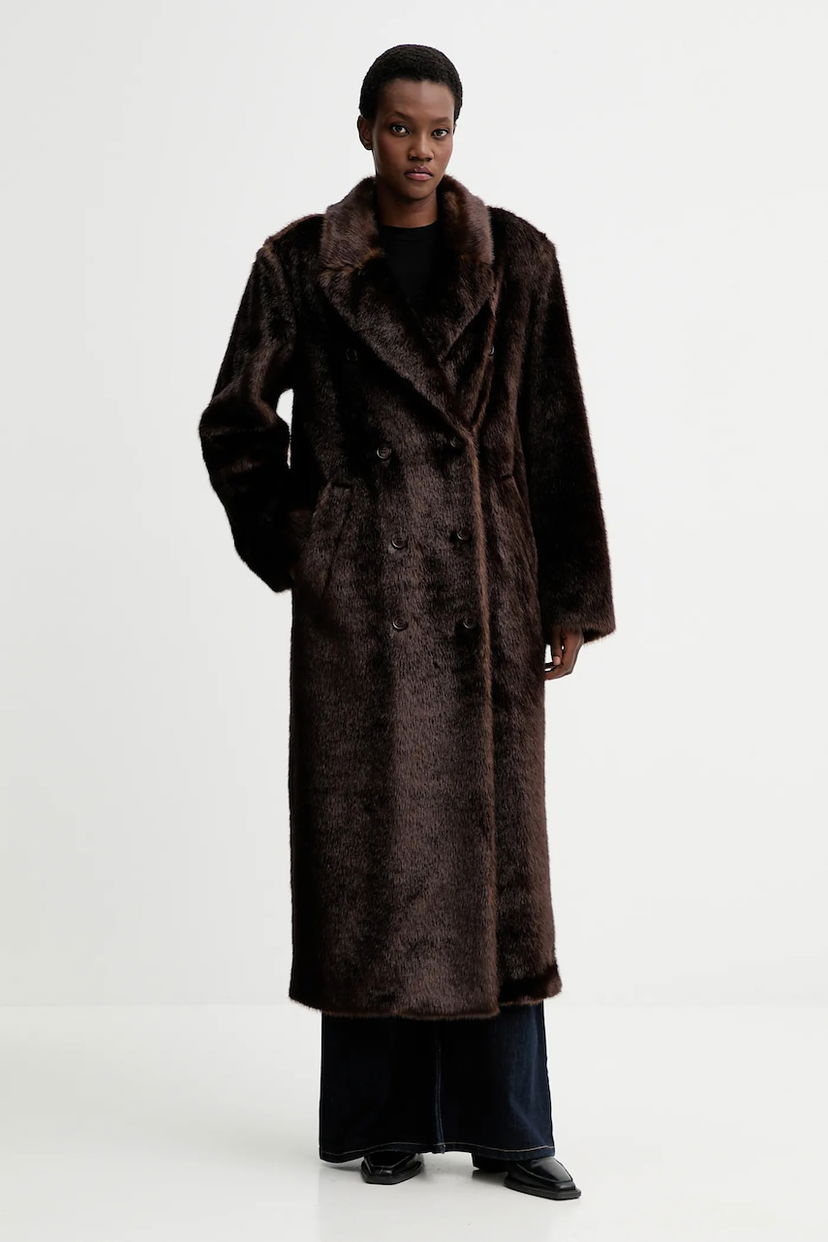 Kabáty STAND STUDIO Maxi Double-Breasted Faux Fur Coat Harper Hnedá | 66550.9395