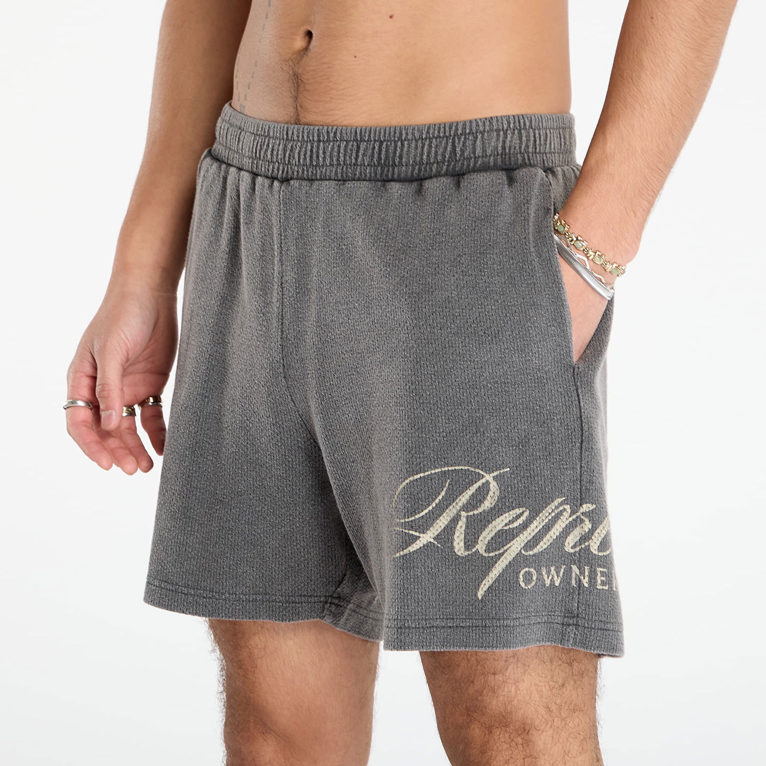 Šortky Represent Clo Owners Club Script Embroidered Textured Shorts Šedá | OCM41237-47, 1
