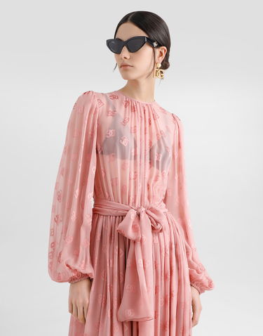 Šaty Dolce & Gabbana Dolce & Gabbana Devore Silk Jacquard Calf-Length Dress with DG Logo Ružová | F6AOJTFJTBRF0473, 3