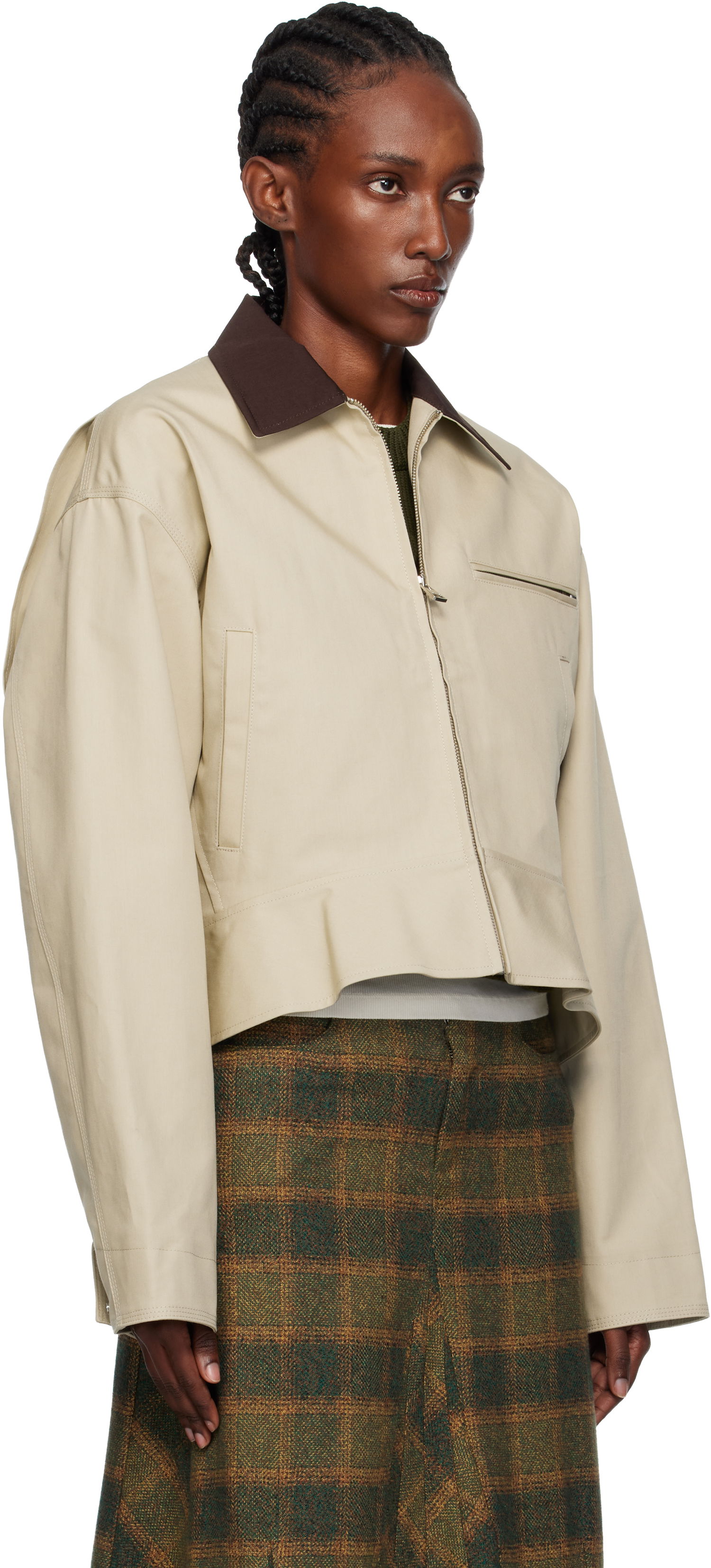 Bunda JW Anderson JW Anderson Cropped Contrast Collar Curved Hem Workwear Jacket Béžová | JK0399-PG1802, 1