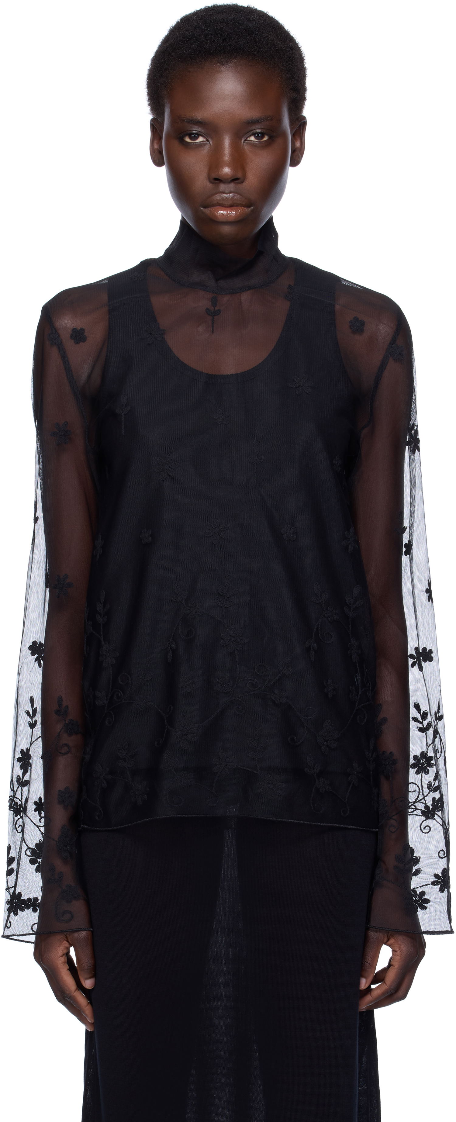 Košeľa TOTEME TOTEME Floral Tulle Mock Neck Blouse Čierna | 253-WRT0546-FB0431, 0