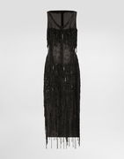 Dolce & Gabbana Sleeveless Calf-Length Marquisette Dress with Sequined Fringing