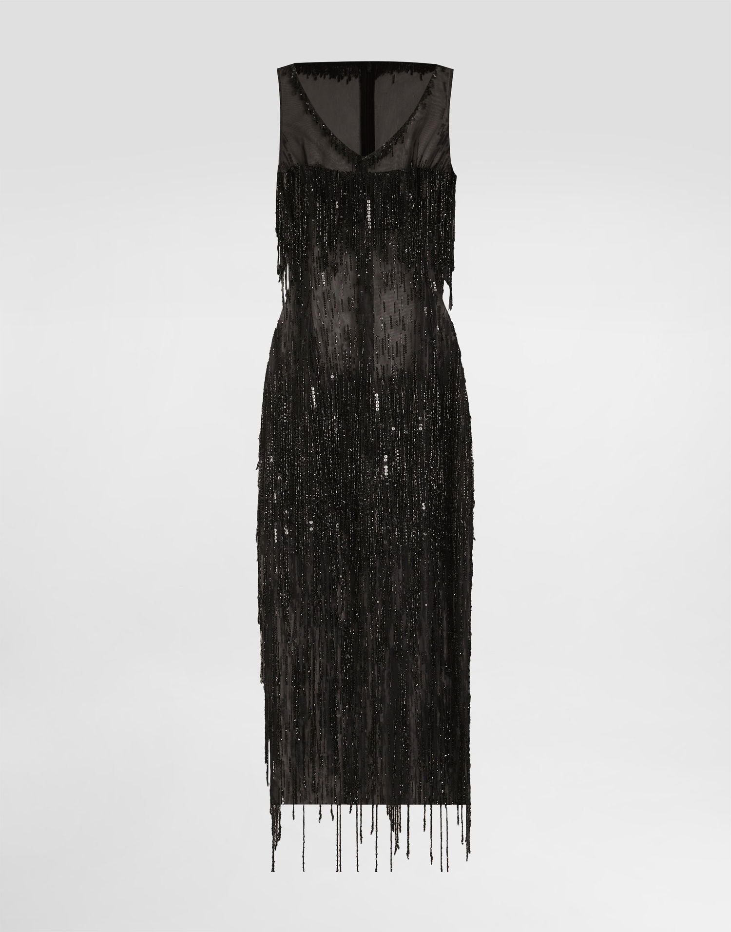 Šaty Dolce & Gabbana Dolce & Gabbana Sleeveless Calf-Length Marquisette Dress with Sequined Fringing Čierna | F6TPBZGDC1DN0000, 0