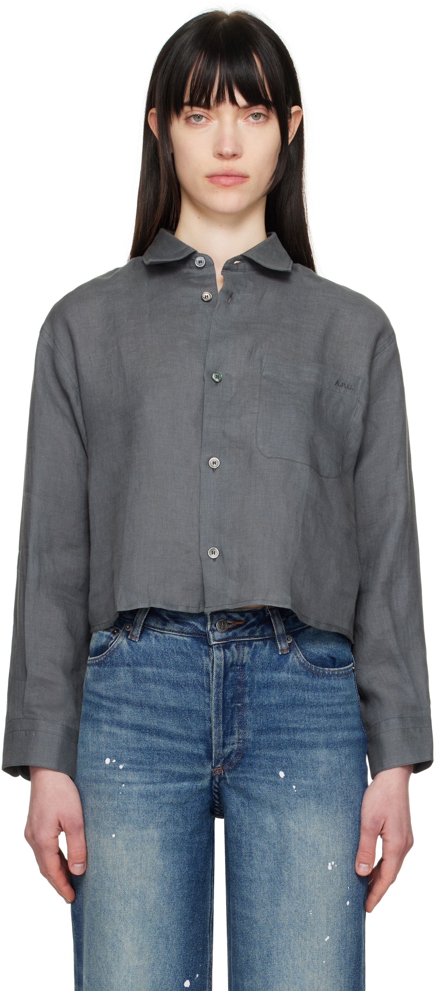 Košeľa A.P.C. A.P.C. Sophie Cropped Linen Shirt Šedá | LIAEK-F12627, 0