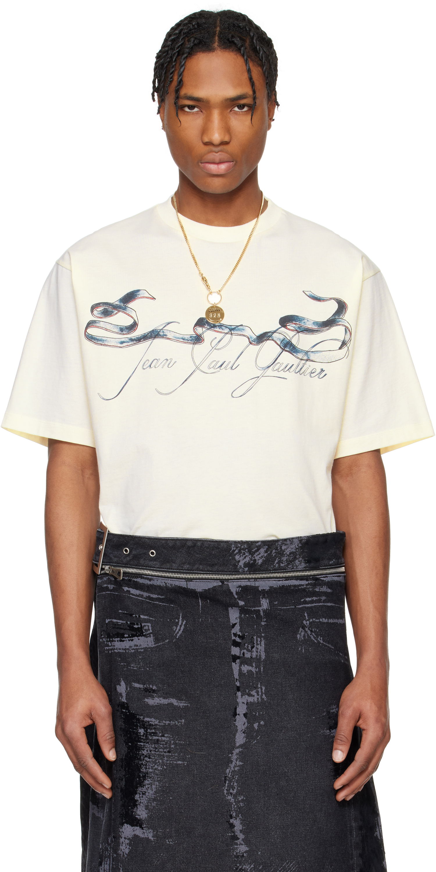 Tričko Jean Paul Gaultier Jean Paul Gaultier Oversized Tattoo Ruban T-Shirt Béžová | 25/34-F-TS118I-J090-0500, 0