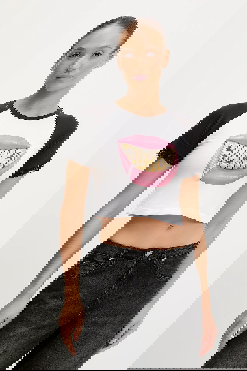 Crop Top Puma PUMA x A$AP ROCKY Graphic 'FLANKD' Lip Print Cropped Raglan T-Shirt with Lace Trim Rôznofarebný | 633419, 0