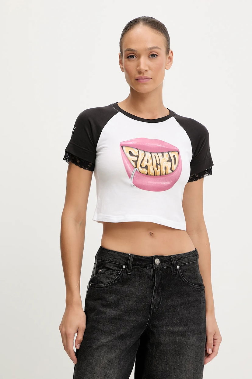Crop Top Puma PUMA x A$AP ROCKY Graphic 'FLANKD' Lip Print Cropped Raglan T-Shirt with Lace Trim Rôznofarebný | 633419