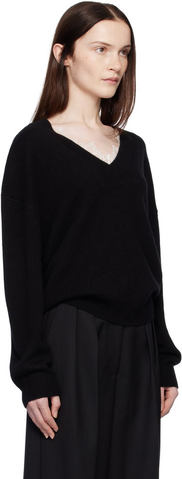 Sveter Anine Bing Lee Lace Trim V-Neck Sweater Čierna | A-09-3280-000, 1