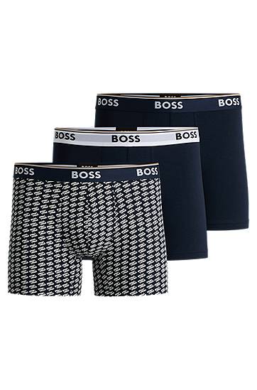 Boxerky BOSS BOSS Three-Pack Stretch-Cotton Boxer Briefs with Logos Navy | 50531685, 0