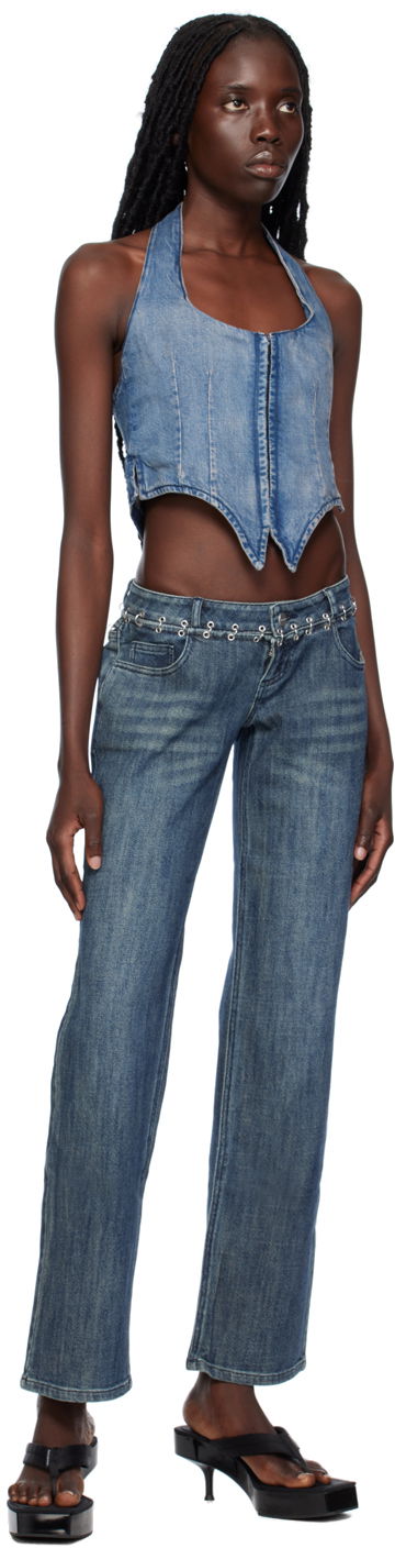 Tielko Miaou Miaou Dani Denim Halter Corset Top Modrá | 7077SD4ECH, 3