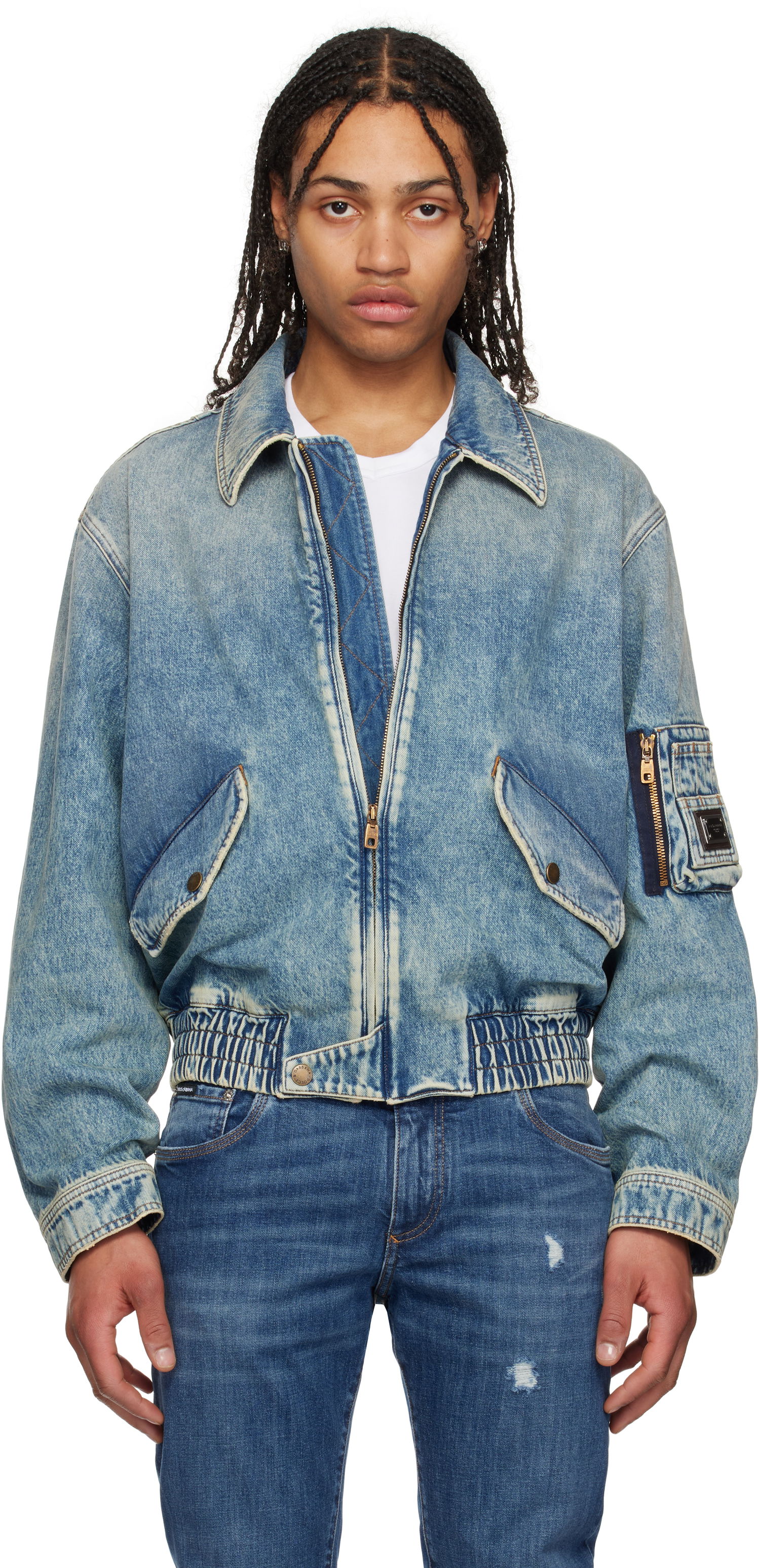 Bomber bunda Dolce & Gabbana Dolce&Gabbana Tag Denim Bomber Jacket Modrá | G9BKNDG8ME5, 0