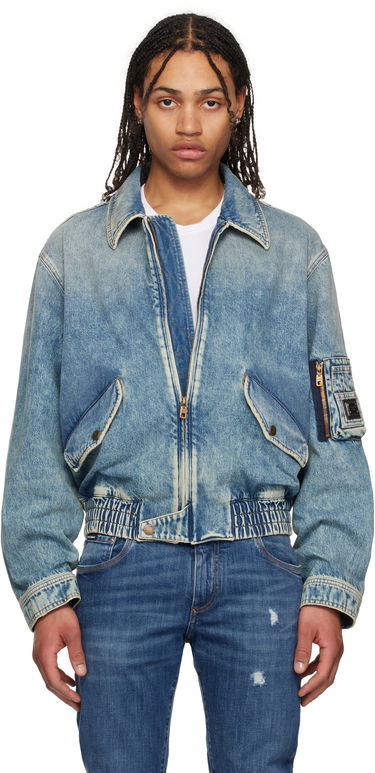 Bomber bunda Dolce & Gabbana Dolce&Gabbana Tag Denim Bomber Jacket Modrá | G9BKNDG8ME5, 0