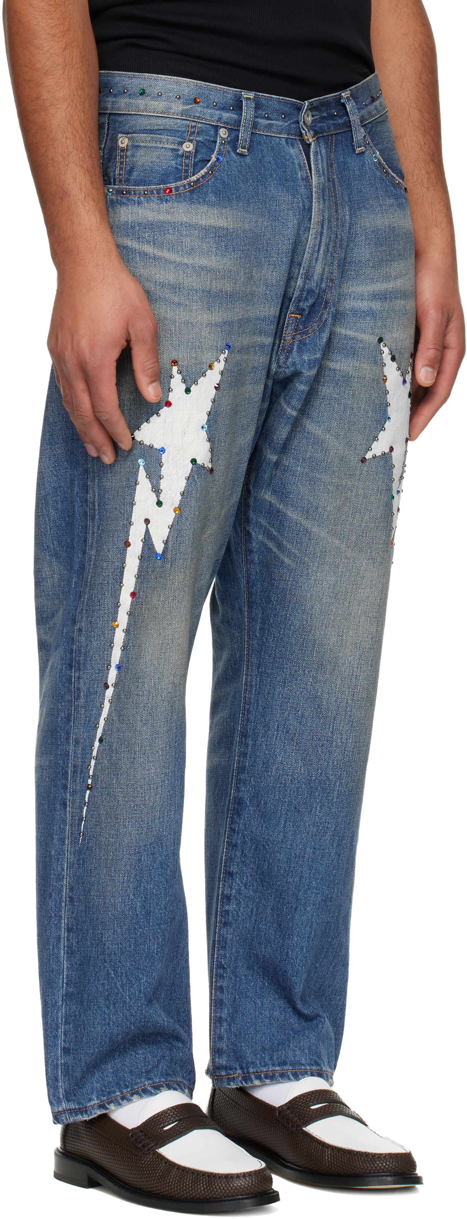 Džínsy BAPE Colorful Studded Lightning Bolt 13oz Denim Jeans Modrá | 001DPL801002M, 1
