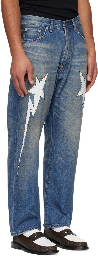 Džínsy BAPE Colorful Studded Lightning Bolt 13oz Denim Jeans Modrá | 001DPL801002M, 1