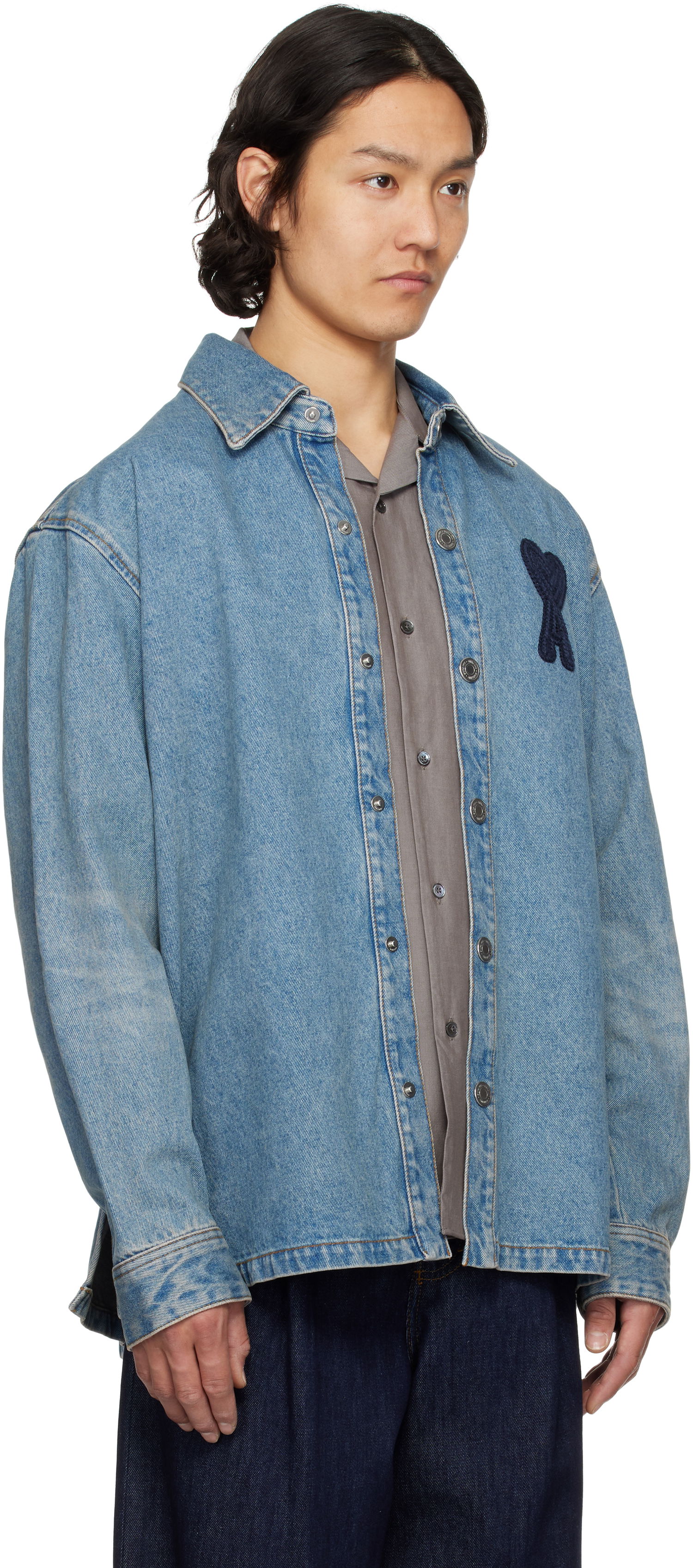 Bunda AMI AMI Paris Ami de Coeur Denim Overshirt Modrá | HJK275.DE0046, 1
