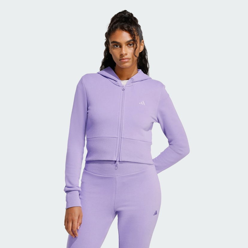 Mikina adidas Performance Seasonal Essentials French Terry Full-Zip Hoodie Fialová | KC3891