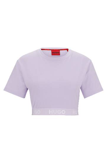 Crop Top BOSS HUGO Cotton-Blend Cropped Crew-Neck T-Shirt with Logo Waistband Fialová | 50520497, 0