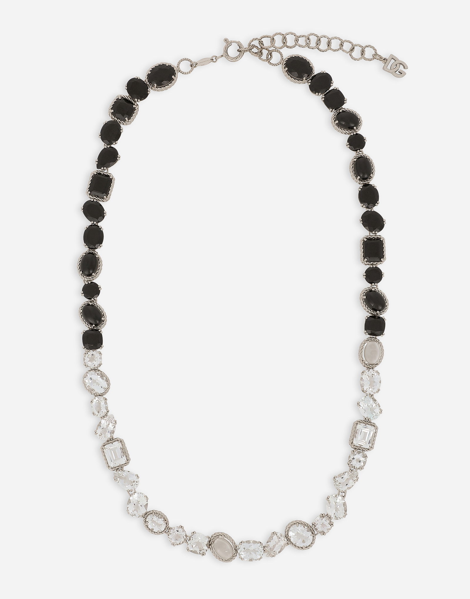 18K White Gold Necklace with Black and Clear Crystals