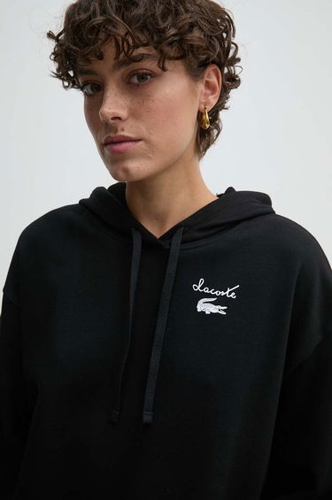 Mikina Lacoste Cropped Hoodie With Logo Print Čierna | SF2649, 3