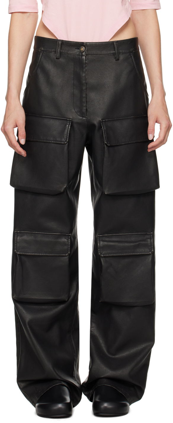 Cargo nohavice MSGM Faux-Leather Cargo Pants Čierna | 3741MDP16L 247622, 0