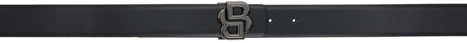 Black Leather Belt With Monogram Buckle