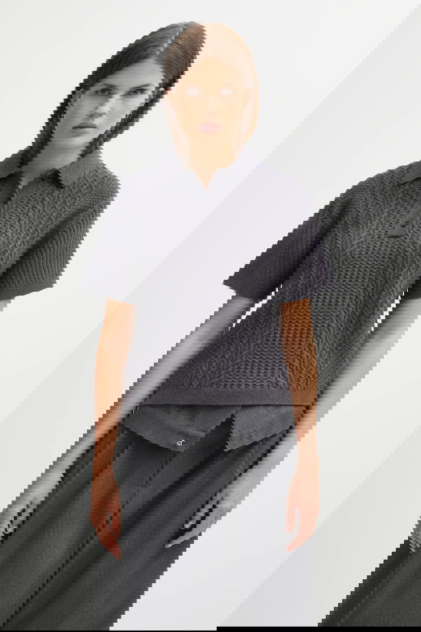 Sveter JW Anderson JW Anderson Cropped Cable Knit Polo Šedá | KW1443.YN0446, 0