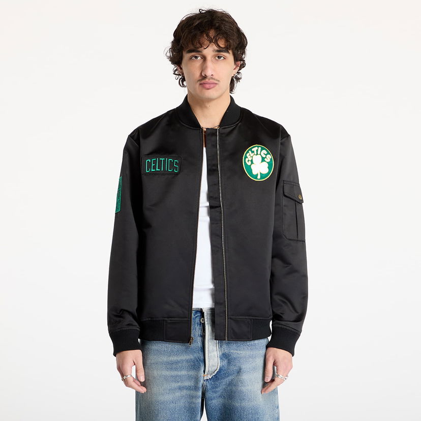 Bomber bunda Mitchell & Ness Team Leader Satin Bomber Jacket Čierna | JK8095-BCEBLCK