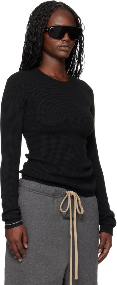 Tričko Fear of God Fear of God ESSENTIALS Holiday Waffle Long Sleeve T-shirt Čierna | 192HO257241FW, 1