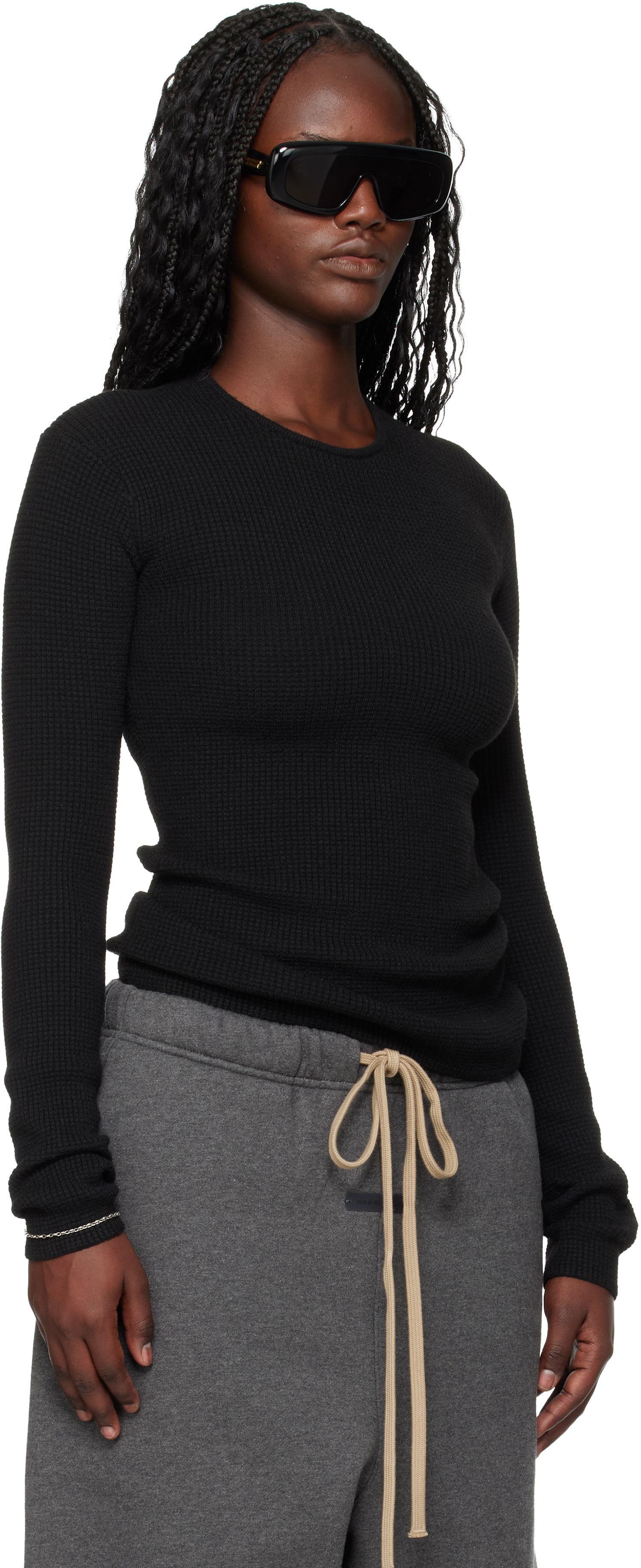 Tričko Fear of God Fear of God ESSENTIALS Holiday Waffle Long Sleeve T-shirt Čierna | 192HO257241FW, 1