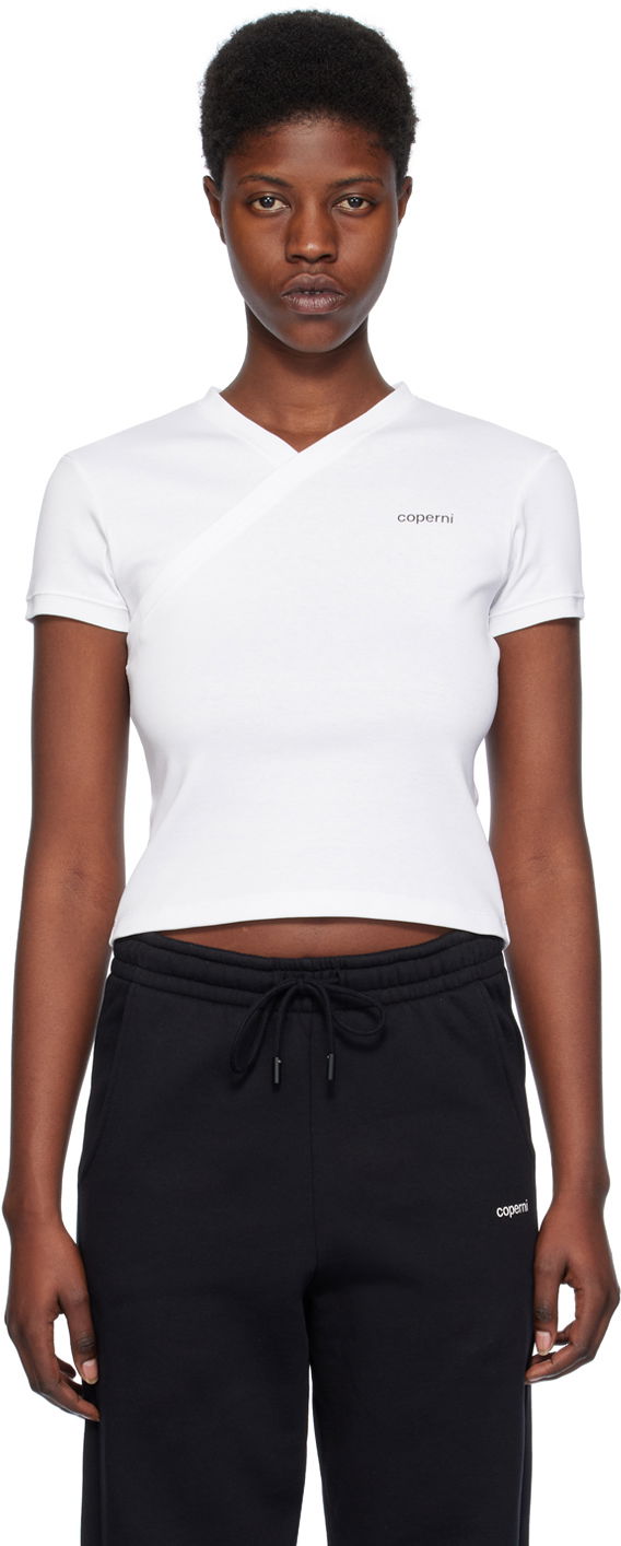 Tričko Coperni Coperni V-Neck Fitted T-Shirt Biela | COPJS71510, 0